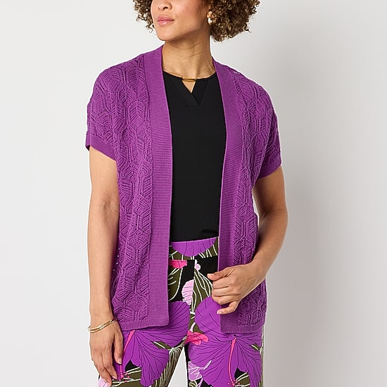 Liz Claiborne Womens Short Sleeve Open Front Cardigan