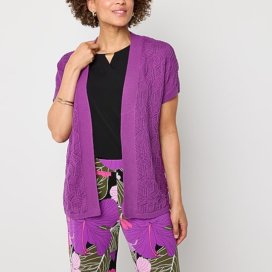 Liz Claiborne Womens Short Sleeve Open Front Cardigan