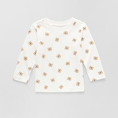 Okie Dokie Baby Boys Round Neck Long Sleeve Regular Fit Graphic T-Shirt, 24 Months, White