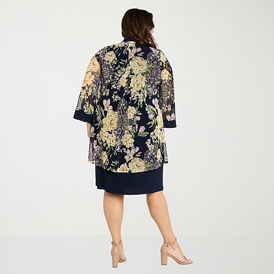 R & M Richards Womens Plus Floral Jacket Dress