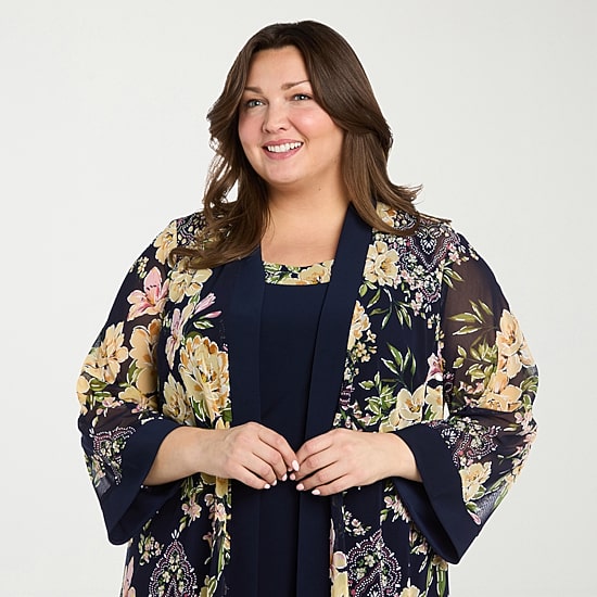 R & M Richards Womens Plus Floral Jacket Dress