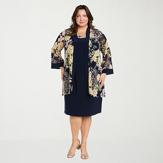 R & M Richards Womens Plus Floral Jacket Dress