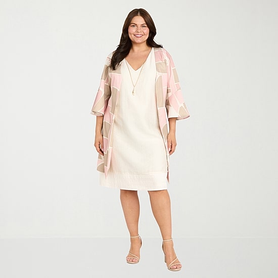 R & M Richards Womens Plus Jacket Dress With Removable Necklace