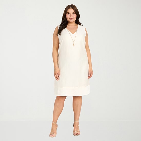 R & M Richards Womens Plus Jacket Dress With Removable Necklace