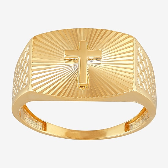 Mens 10K Gold Cross Signet Ring
