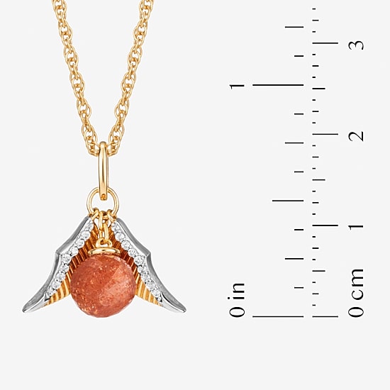 Harry Potter (F / Si2) Womens Lab Grown Diamond Accent Genuine Sunstone 14K Two Tone Gold Over Silver 18 Inch Pendant Necklace