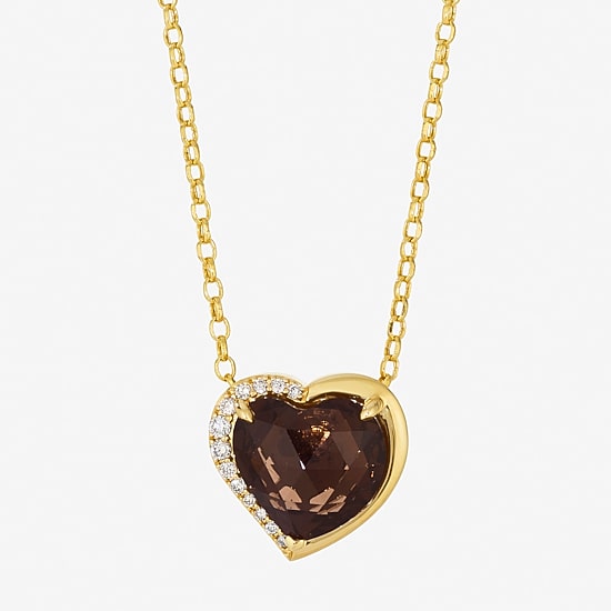 Le Vian Grand Sample Sale Le Vian Grand Sample Sale Limited Quantities! Womens Diamond Accent Genuine Brown Quartz 14K Gold Heart 19 Inch Pendant Necklace