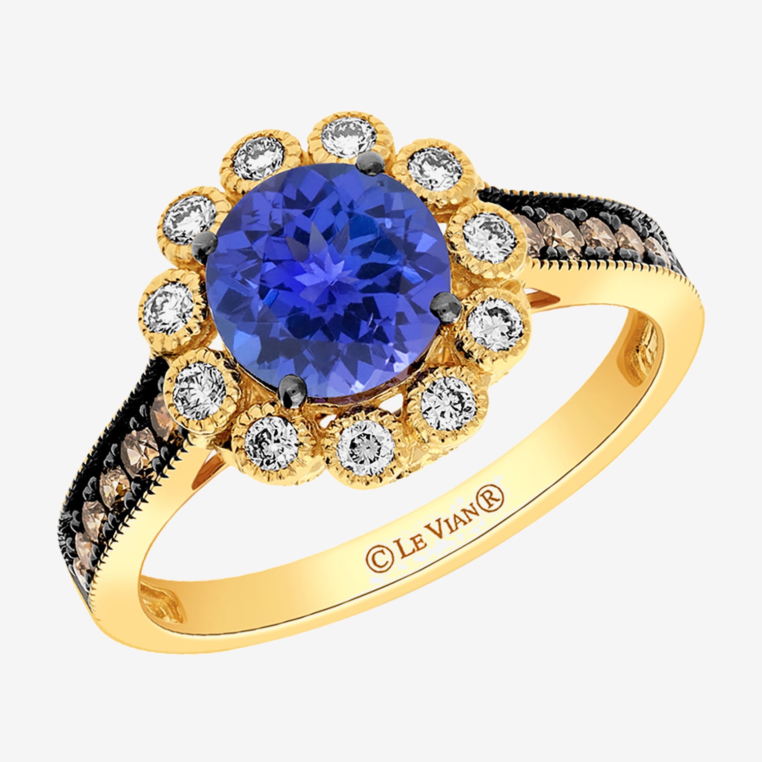 Le Vian Grand Sample Sale Le Vian Grand Sample Sale Limited Quantities! Womens 3/8 CT. T.W. Genuine Blue Tanzanite 14K Gold Round Halo Side Stone Cocktail Ring