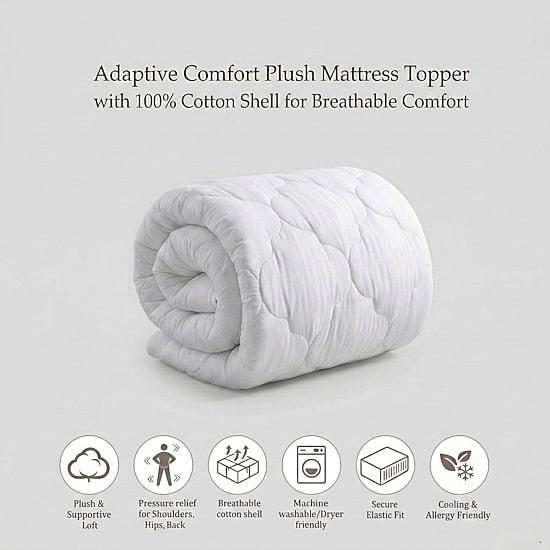 Ella Jayne Lofty 100% Cotton Plush Gel Fiber Filled Mattress Topper