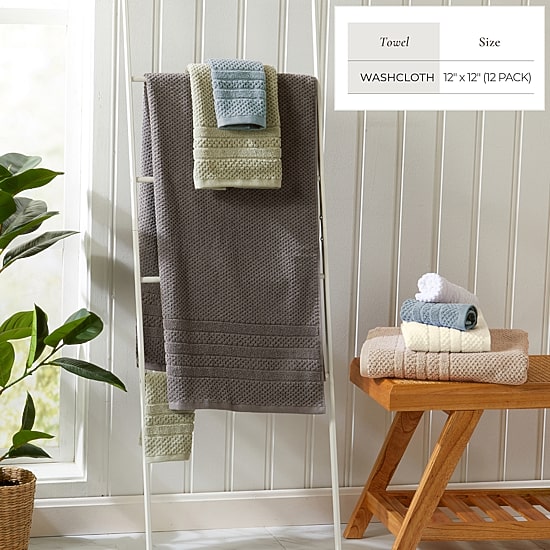 Linery Cotton Checkered Weave 12-pc. Quick Dry Washcloth