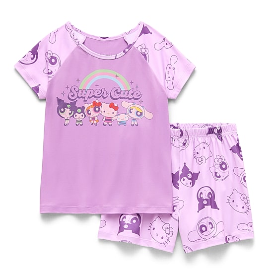 Little & Big Kid Girls Hello Kitty Powerpuff Girls Round Neck Short Sleeve 2-pc. Pajama Set