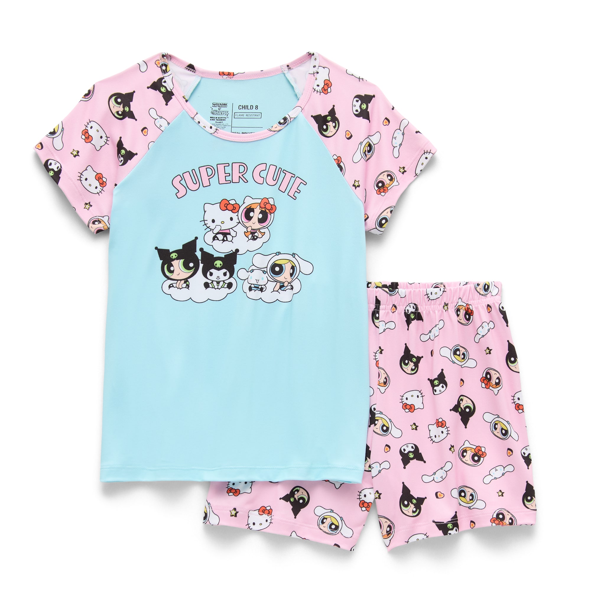 Little & Big Kid Girls Hello Kitty Powerpuff Round Neck Short Sleeve 2-pc. Pajama Set