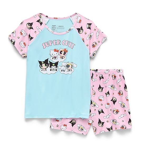 Little & Big Kid Girls Hello Kitty Powerpuff Girls Round Neck Short Sleeve 2-pc. Pajama Set