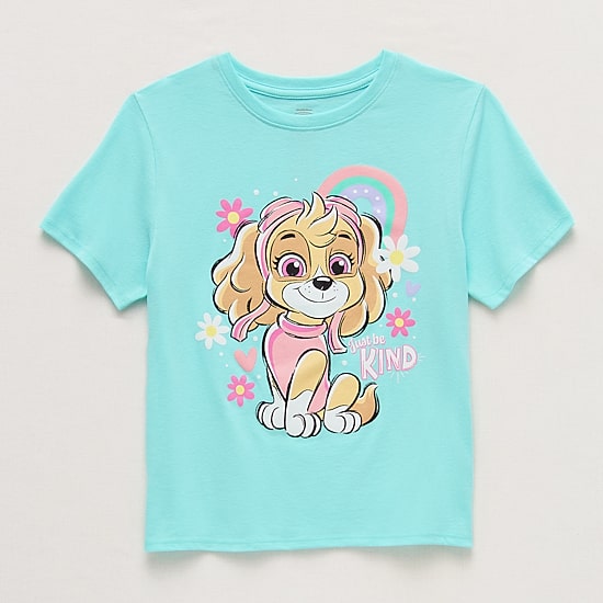 Little & Big Kid Girls Crew Neck Short Sleeve Regular Fit Paw Patrol Graphic T-Shirt