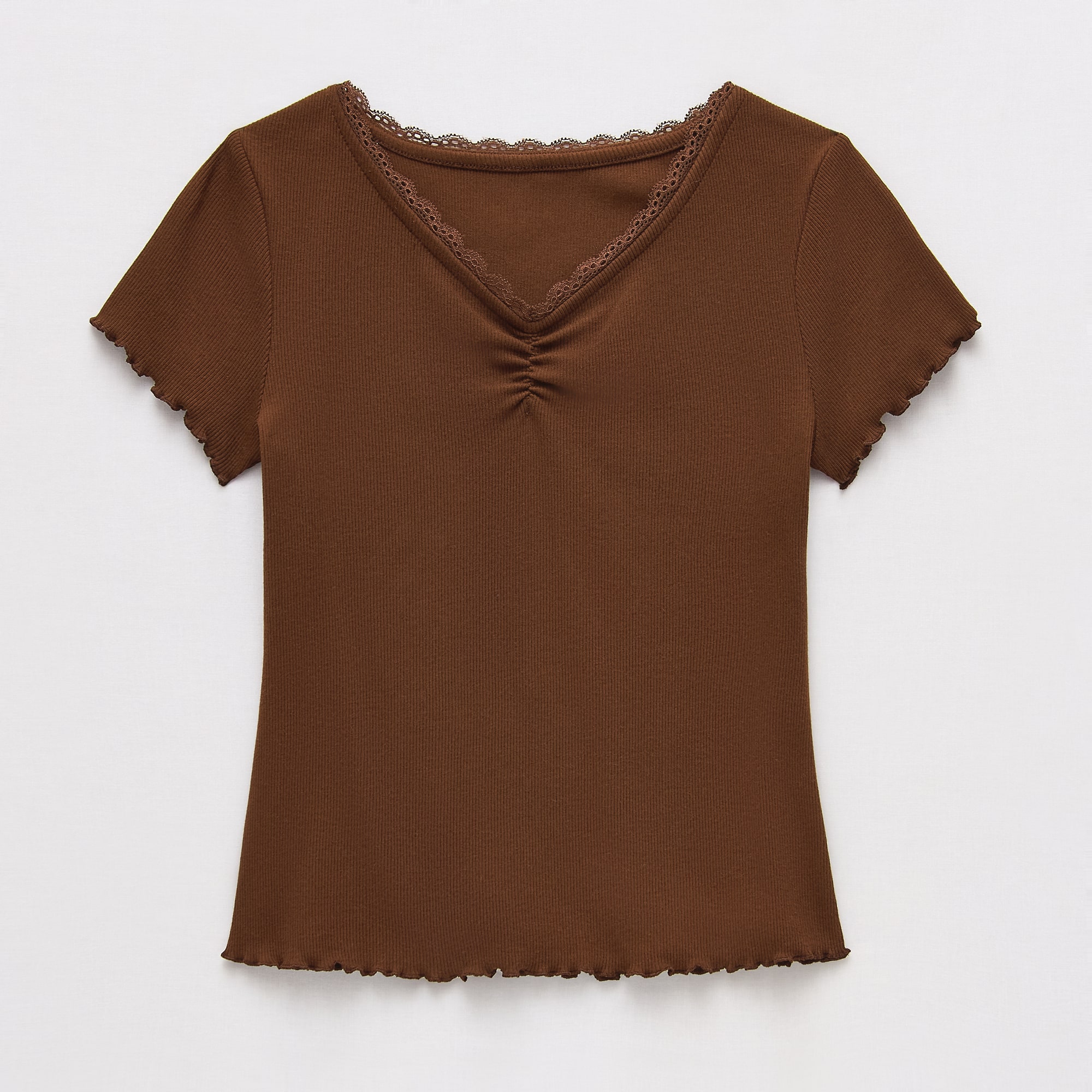 Thereabouts Little & Big Kid Girls V Neck Short Sleeve Lace Trim T-Shirt