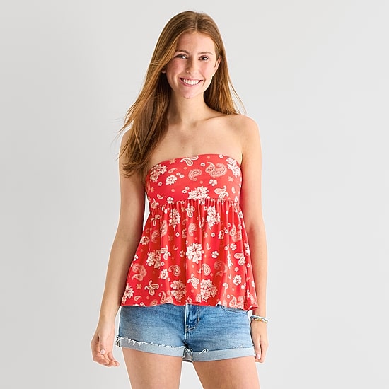 Arizona Womens Juniors Straight Neck Sleeveless Babydoll Top