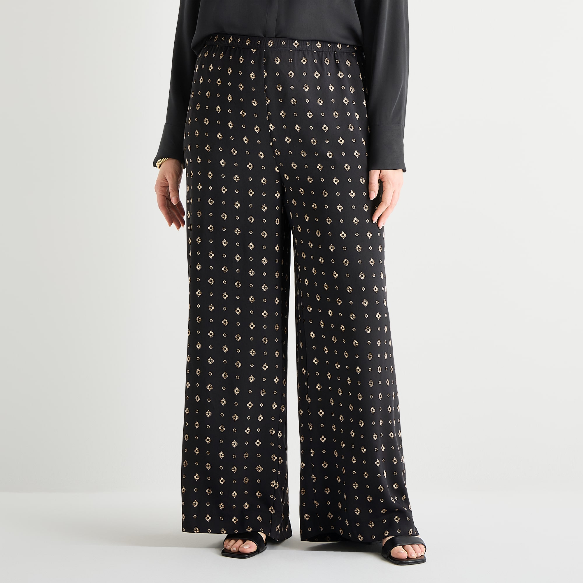 Liz Claiborne Womens Plus Wide Leg Mid Rise Pull-On Pant