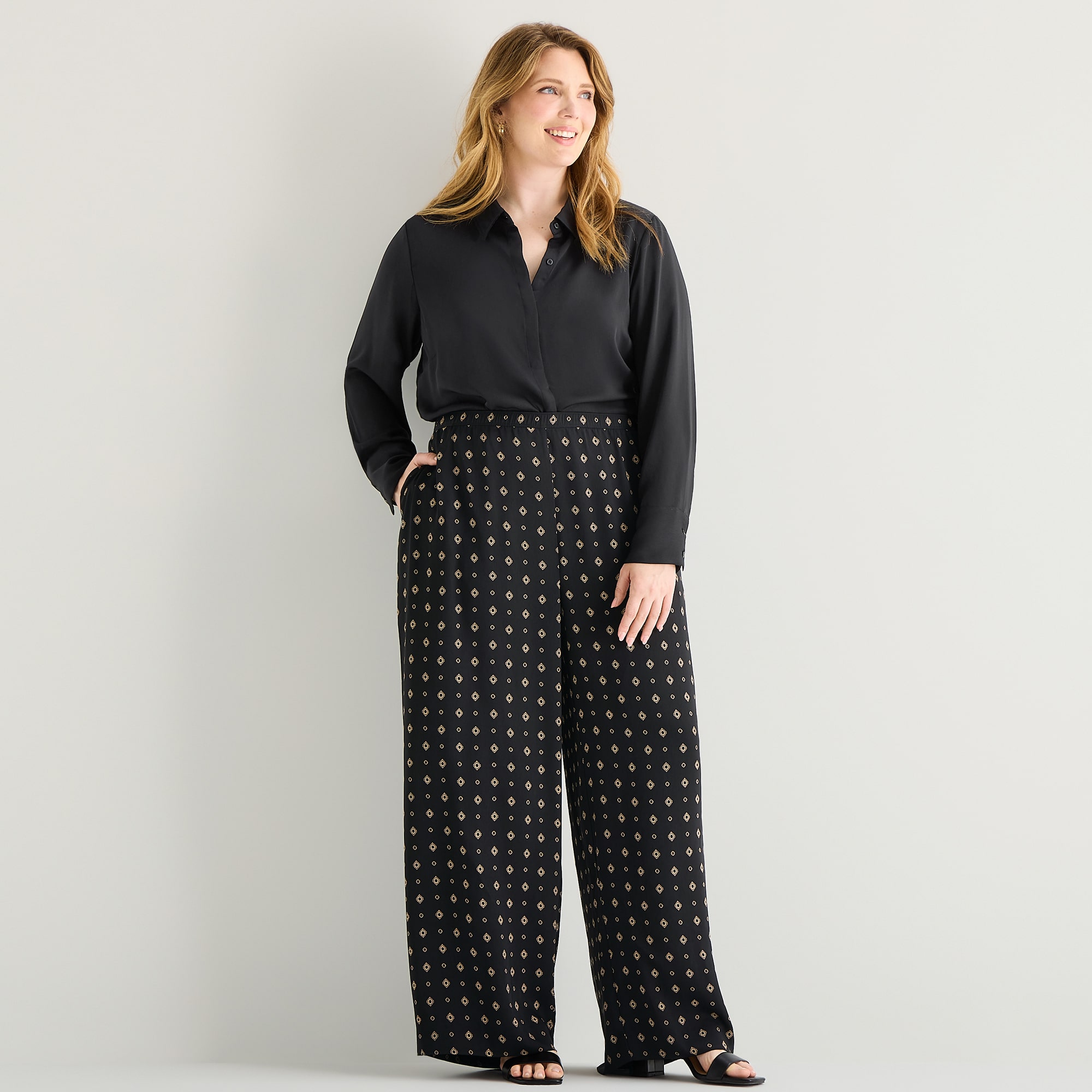 Liz Claiborne Womens Plus Wide Leg Mid Rise Pull-On Pant