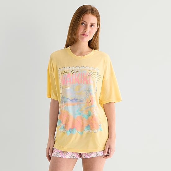Arizona Body Womens Round Neck Short Sleeve Juniors Pajama Top