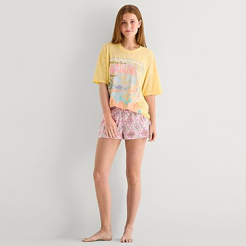 Arizona Body Womens Round Neck Short Sleeve Juniors Pajama Top, Medium, Yellow