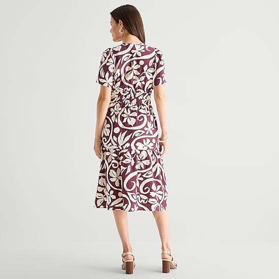 Isabel & Nina Womens Midi Notch Neck Short Sleeve Flutter Floral Fit + Flare Dress