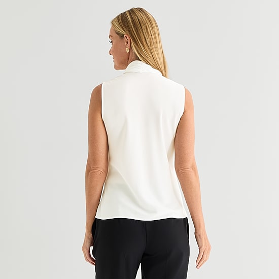 Black Label by Evan-Picone Womens Split Tie Neck Sleeveless Blouse