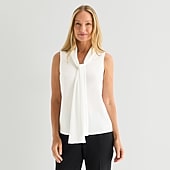 Black Label by Evan-Picone Womens Split Tie Neck Sleeveless Blouse
