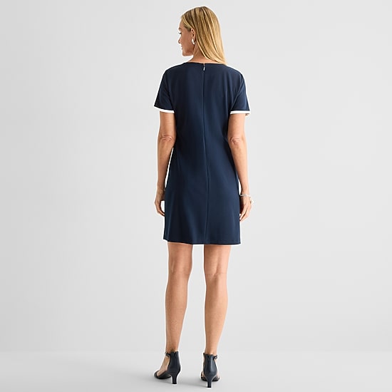 Marc New York Womens Boat Neck Short Sleeve Sheath Dress