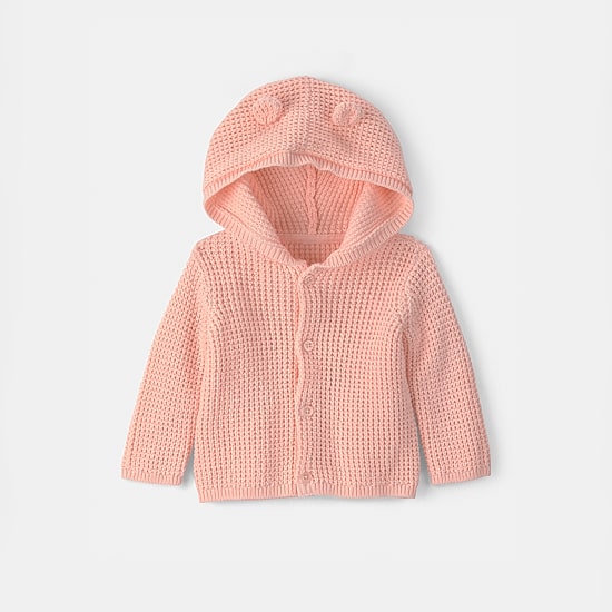 Carter's Baby Girls Hooded Long Sleeve Button Rib Knit Cardigan