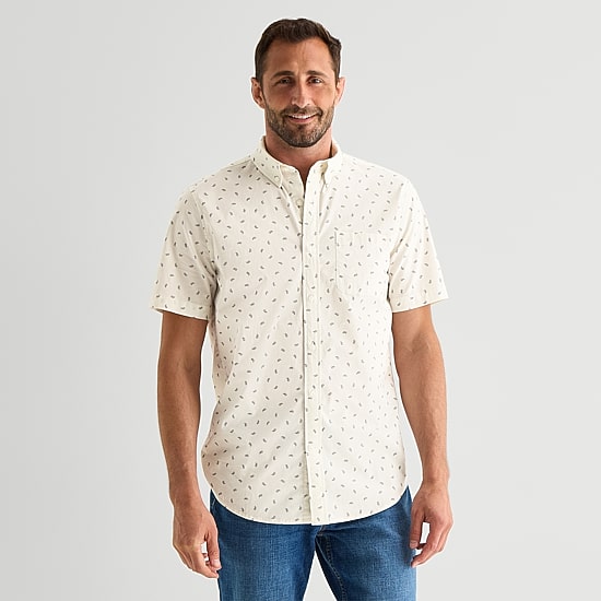 St. John's Bay Stretch Poplin Mens Short Sleeve Classic Fit Button-Down Shirt