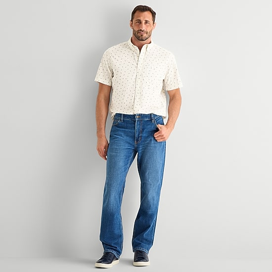 St. John's Bay Stretch Poplin Mens Short Sleeve Classic Fit Button-Down Shirt
