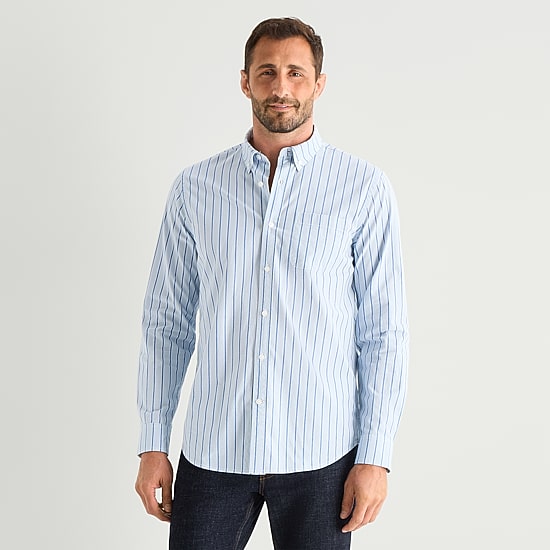 St. John's Bay Stretch Poplin Mens Long Sleeve Classic Fit Button-Down Shirt
