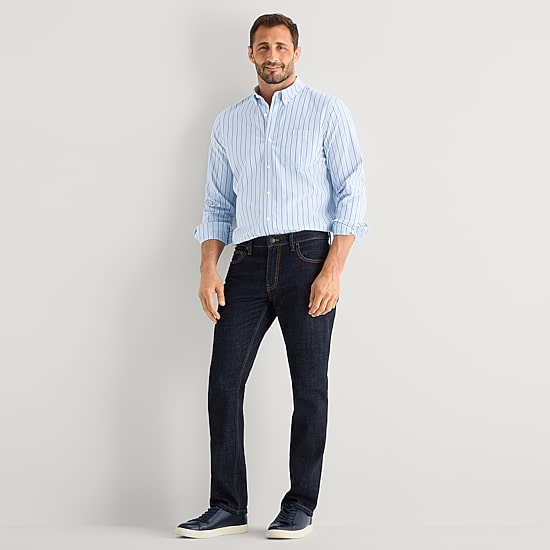 St. John's Bay Stretch Poplin Mens Long Sleeve Classic Fit Button-Down Shirt