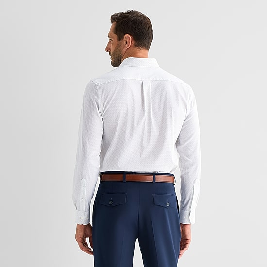 Stafford Cool Tech Mens Long Sleeve Regular Fit Stretch Fabric Wrinkle Free Button-Down Shirt