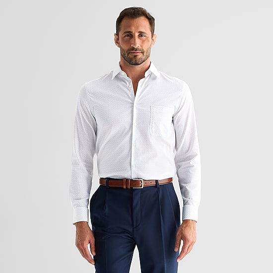 Stafford Cool Tech Mens Long Sleeve Regular Fit Stretch Fabric Wrinkle Free Button-Down Shirt