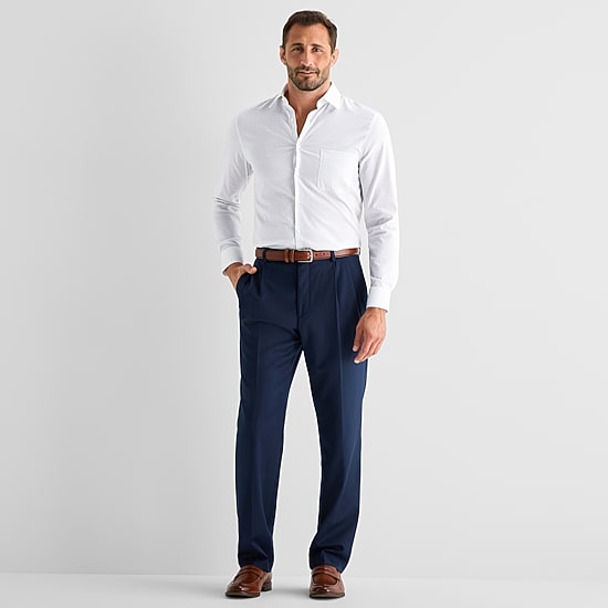Stafford Cool Tech Mens Long Sleeve Regular Fit Stretch Fabric Wrinkle Free Button-Down Shirt