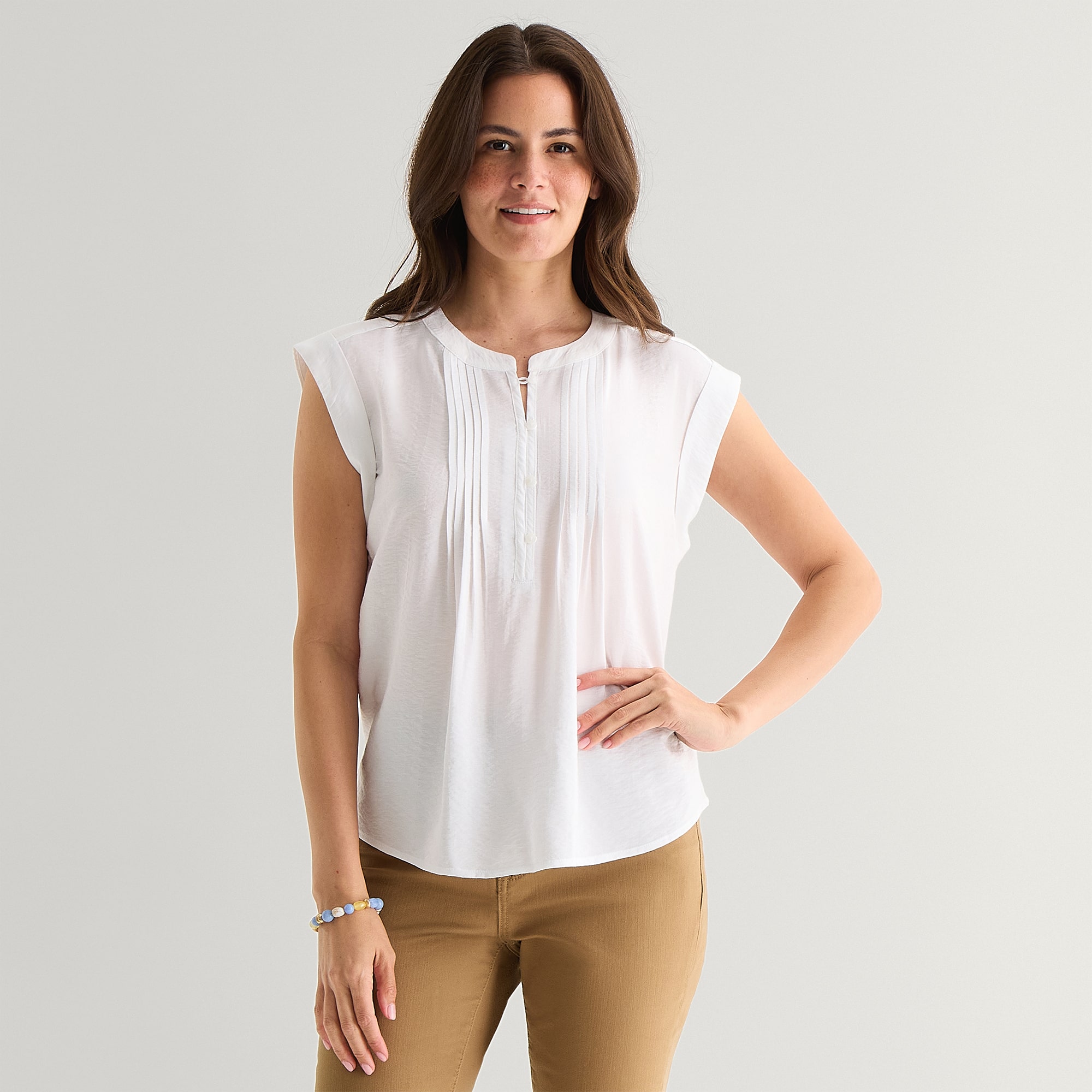 St. John's Bay Womens Henley Neck Short Sleeve Blouse