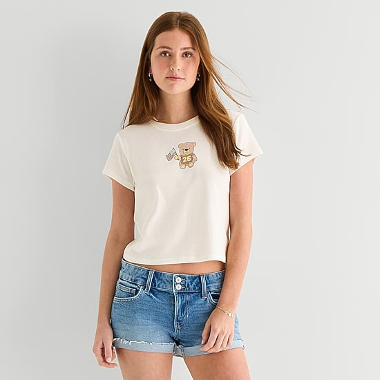 Bear Flag Tee Womens Juniors Crew Neck Short Sleeve Fitted Graphic T-Shirt