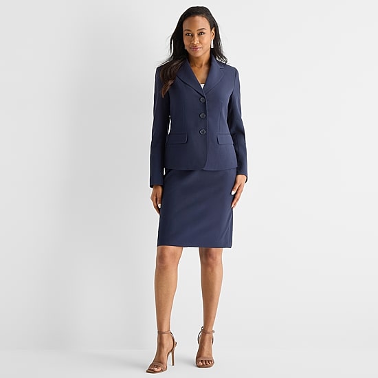 Le Suit 2-pc. Knee Length Skirt Suit, Color: Navy - JCPenney