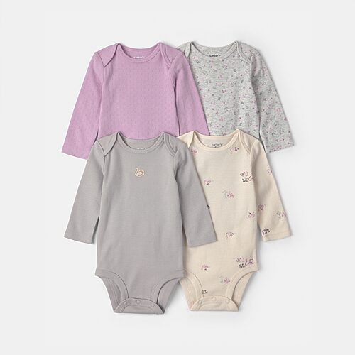 Carter's Baby Girls Crew Neck Long Sleeve Rib 4-pc. Bodysuit, Newborn, Purple