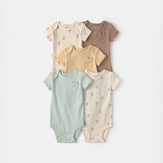 Carter's Baby Unisex Crew Neck Short Sleeve Rib 5-pc. Bodysuit