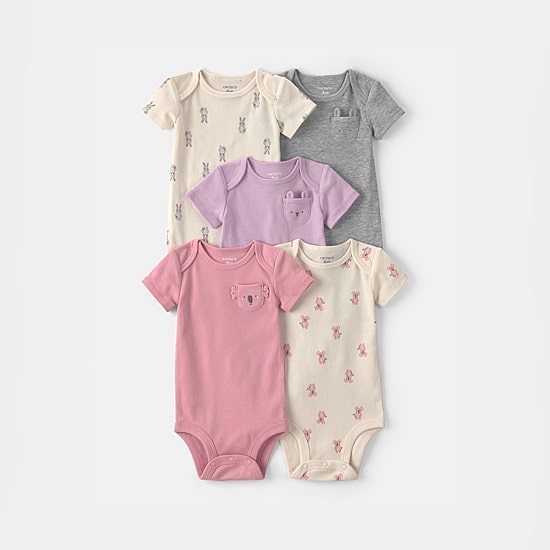 Carter's Baby Girls Crew Neck Short Sleeve Rib 5-pc. Bodysuit