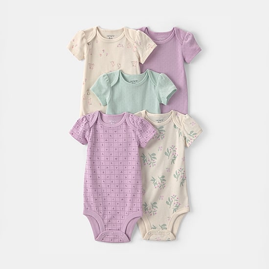 Carter's Baby Girls Crew Neck Short Sleeve Rib 5-pc. Bodysuit