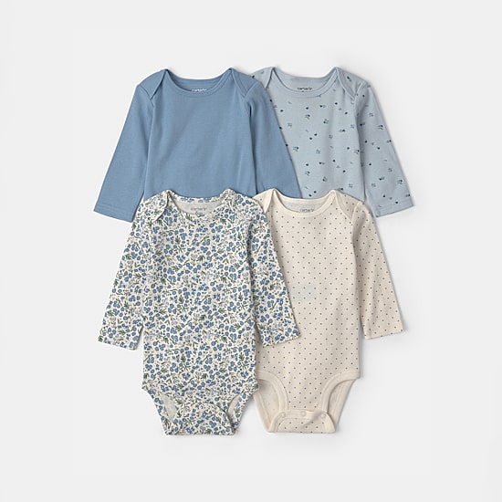 Carter's Baby Girls Crew Neck Long Sleeve Rib 4-pc. Bodysuit