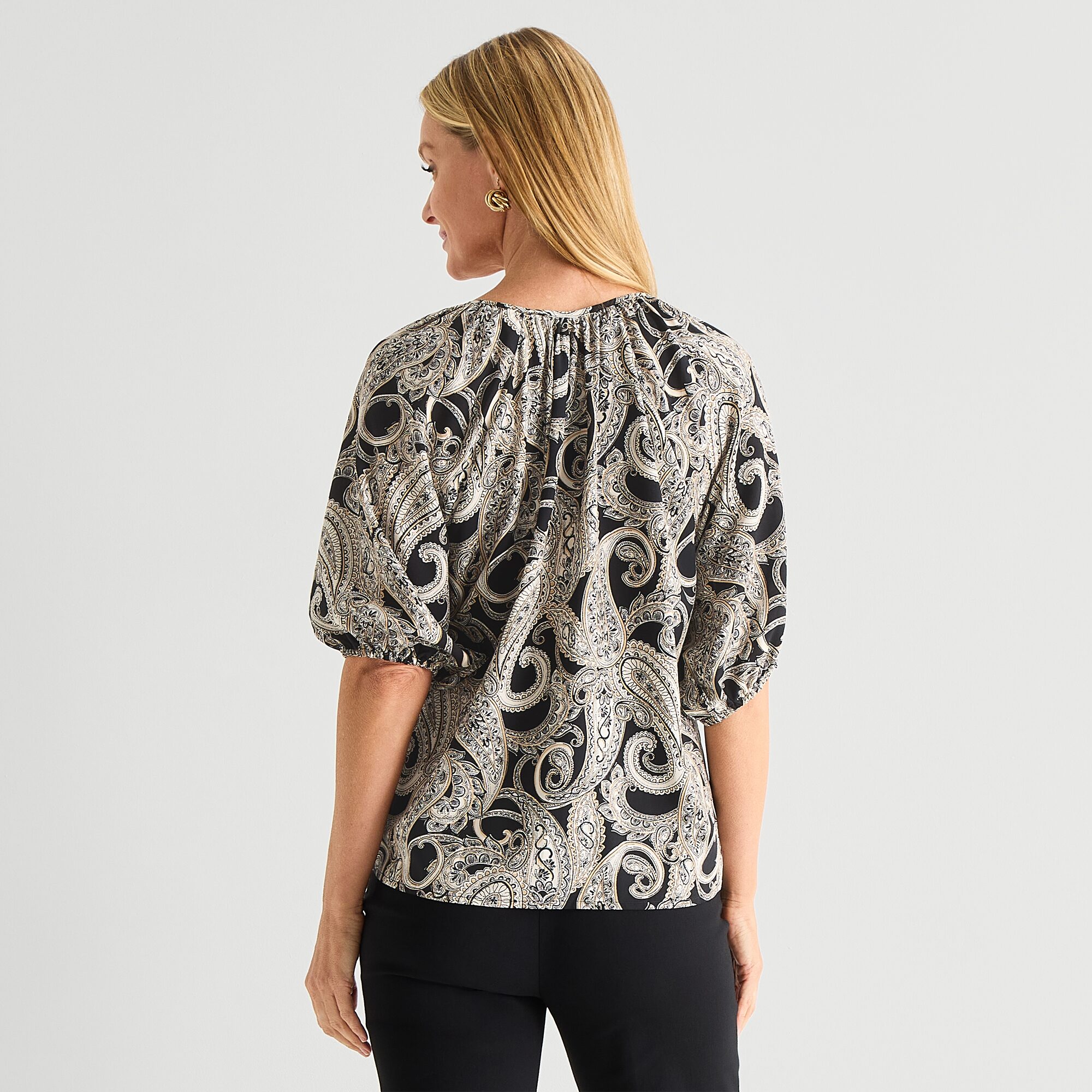 Liz Claiborne Womens Split Crew Neck Short Sleeve Blouse