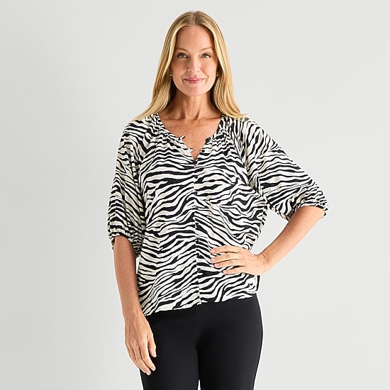 Liz Claiborne Womens Split Crew Neck Short Sleeve Blouse