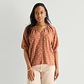 Liz Claiborne Womens Split Crew Neck Short Sleeve Blouse