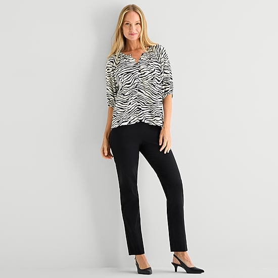 Liz Claiborne Womens Split Crew Neck Short Sleeve Blouse