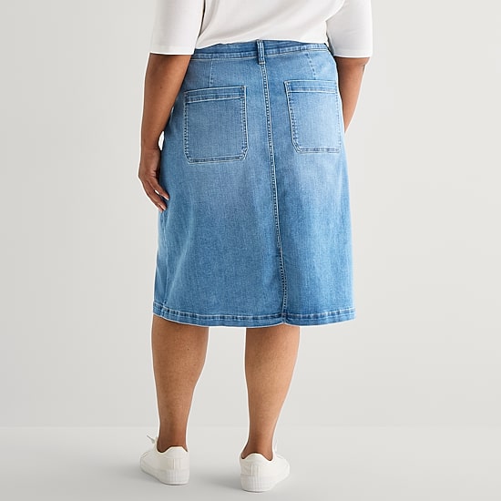 St. John's Bay Womens Plus High Rise Midi Denim Skirt