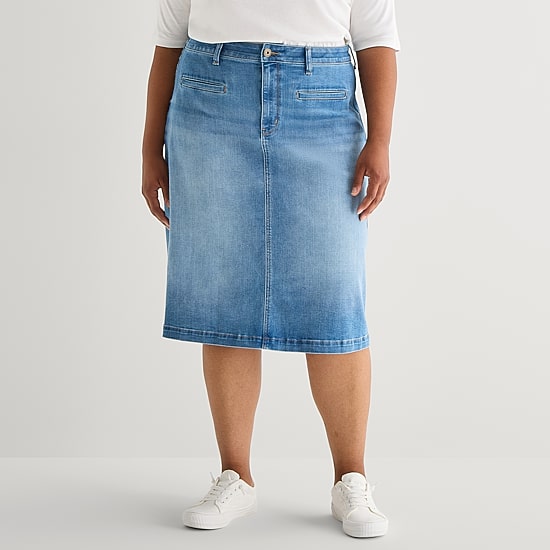 St. John's Bay Womens Plus High Rise Midi Denim Skirt